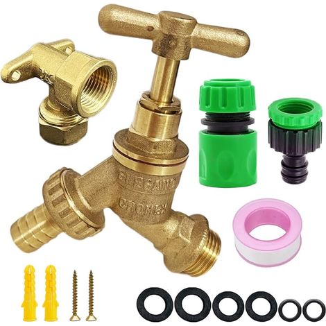 Kit de robinet extérieur – Raccord BSP 1,27 cm, plaque murale laiton, ensemble raccords extérieur, robinet eau réservoir IBC, montage mural (1/3)