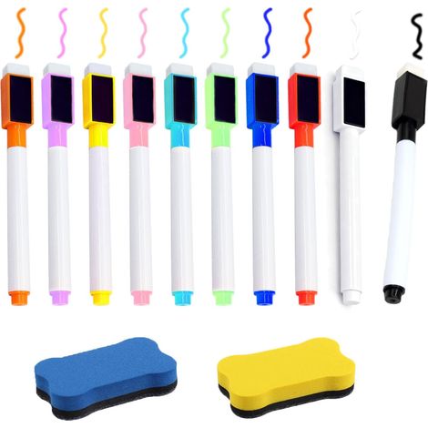 Feutre Tableau Blanc Effacable 10 Couleurs Stylo Feutre Ardoise Effacable Faible Odeur Marqueur Effacable Magnetique pour Maison École ou Bureau Effaceur Tableau Blanc Magnétique (1/5)