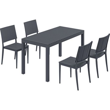 5-teiliges Gartenmöbel-Set mit großem Tisch und 4 stapelbaren Stühlen, Dunkelgrau MODENUIT (1/4)