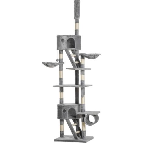 Adjustable Height Light Grey Cat Tree for Indoor Cats 240-260cm - Floor to Ceiling Design (1/5)