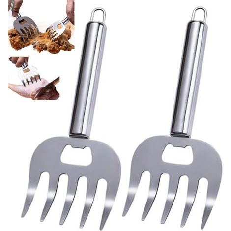 Lot de 2 griffes à viande en acier inoxydable - Fourchettes à effilocher la viande - 18,5 × 7 cm - Convient pour effilocher le poulet, le porc et le bœuf (1/3)