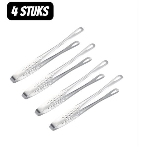 Lot de 4 pinces barbecue pinces alimentaires pince barbecue coréenne en acier inoxydable 304 pince alimentaire sûre pour self service et extérieur argent (1/5)