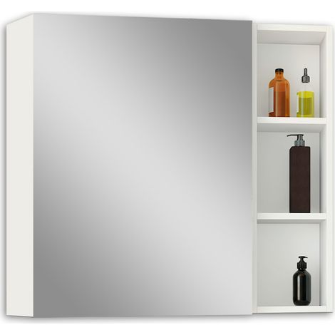Acezanble Armoire de Toilette Mural avec Miroir Niches Intégrées et Rangement Fermé - Moderne, Blanc, 60x70 cm