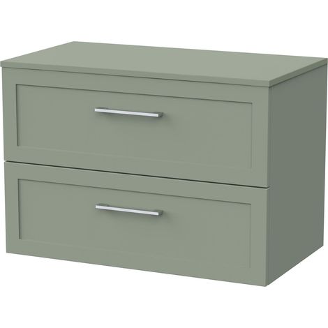 Stonnall Traditional Wall Hung 2 Drawers Vanity Unit with Laminate Worktop, 800mm, Reed Green