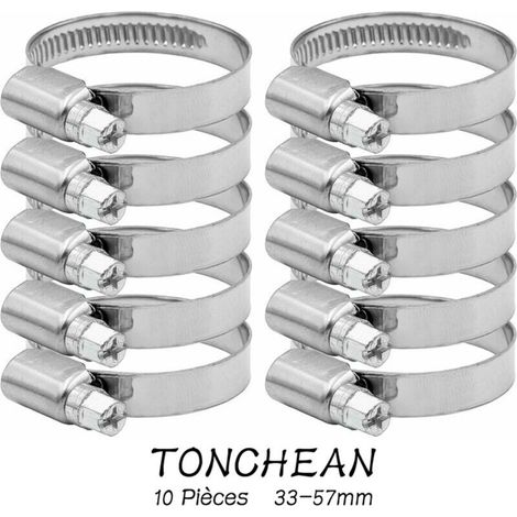 Collier de Serrage Tuyau Réglable 33-57mm Gamme en Acier Inoxydable 304 Assortiment Tuyau Pinces Clips pour Famille Tuyau D'eau, Home Gaz, Tube D'automobiles, Robinet 10 Pièces (12mm) (1/5)