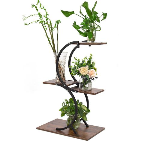 Todeco Porte plante interieur 4 Niveaux, Support plantes en Métal, étagère plante interieur support pot de fleurs pour Salon Balcon Jardin Bureau (1/5)
