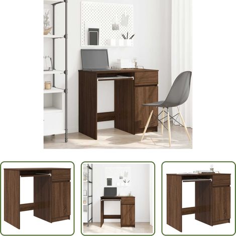 Holzschreibtisch - Schreibtisch Braun Eichen-Optik 86x49x76 cm Holzwerkstoff (1/5)