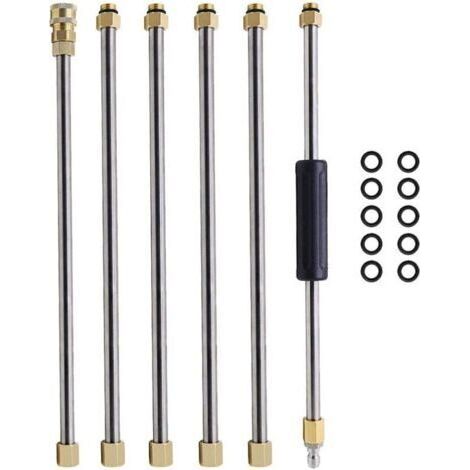 Accesorio para hidrolavadora de alta presión: juego de lanza de extensión de acero inoxidable con conector rápido de 1/4 de pulgada para lavado de autos y limpieza de canalones.