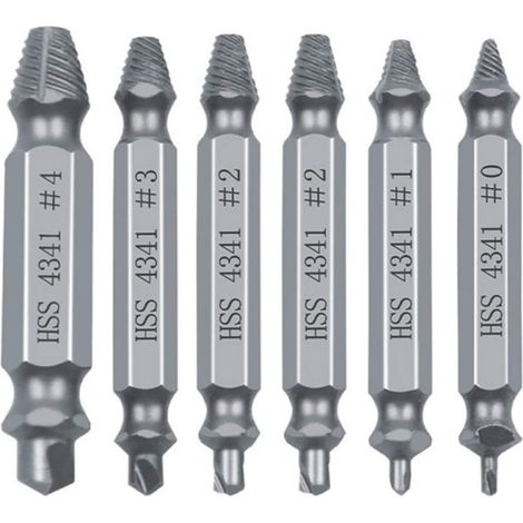 Kit d'extracteurs de vis rapides, forets et outils de perçage pour boulons cassés ou endommagés, guide d'extraction facile des fixations cassées (6 pièces HSS 4341, argent)-AquaForge (1/5)