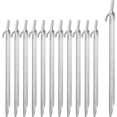 Set da 24 Picchetti da Tenda, Pioli Ancoraggio su Terreni Duri, Acciaio Zincato, con Ganci, L: 30 cm, Argento