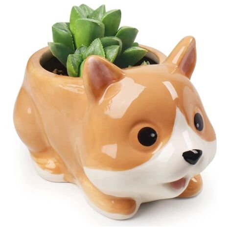 Cartoon Dog Succulent Planter, Ceramic Dog Shaped Flower Pot, Decorative Desktop Planter, Funny Plant Container (1/5)
