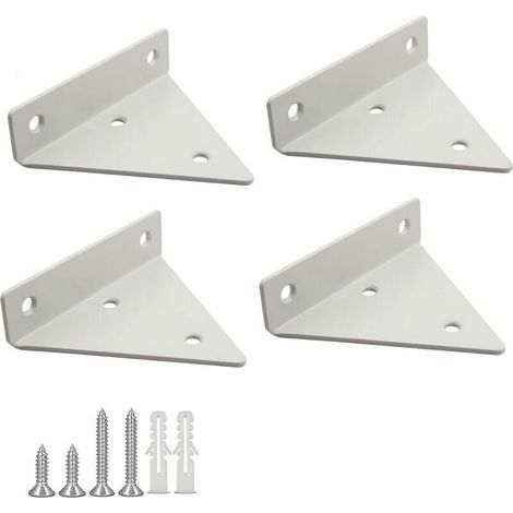 Conjunto de 4 soportes de estantería flotantes, soportes triangulares de metal con 16 tornillos para sala, dormitorio y baño – Blanco (1/3)