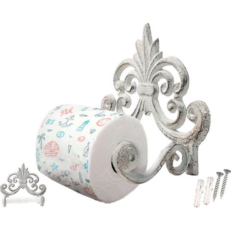Fleur De Lis Porte - Rouleau de Papier Toilette en Fonte -Rustique Blanc (1/5)