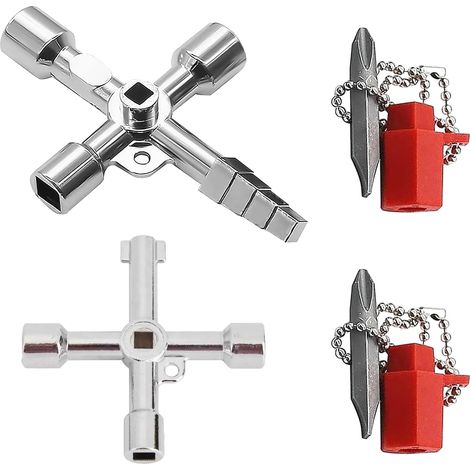 2 Clé Universelle Multifonction 4 Voies, Clé en Croix avec Têtes Triangle et Carrée Outil Polyvalent pour Utilisation Domestique et Professionnelle pour Compteurs d'Eaus Compteurs Armoires (Set C) (1/5)