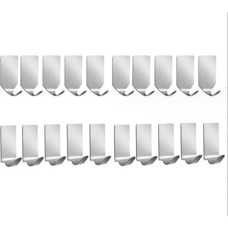 Ganchos autoadhesivos, 20 piezas de ganchos de pared de acero inoxidable, resistentes, sin clavos, para cocina, baño, oficina, armario, para colgar abrigos, toallas y decoraciones para llaves