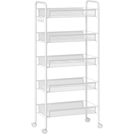 CHICFURN Carrello da cucina a 5 cestelli in filo 45 x 26,5 x 106 cm bianco, 4 ganci (1/5)