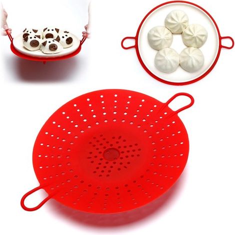 Panier vapeur en silicone 29,5 x 4,5 cm - passoire pour autocuiseur et micro-ondes, rouge (1/3)