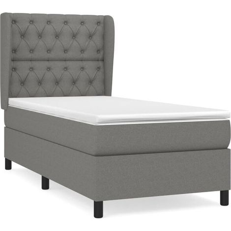 Cadre de lit en tissu, matelas inclus, gris foncé, 80 x 200 cm (1/5)