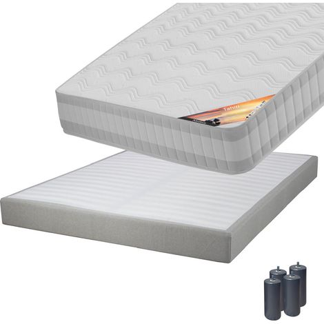 TAHITI - Pack Matelas 160x200 + Sommier Tapissier Démontable 2x20 Lattes Lin + Pieds Anthracites 15cm (1/5)