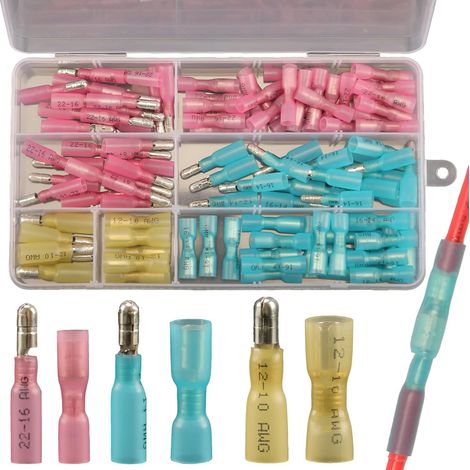 110pcs Bullet Terminal Connecteurs Kit Mâle et Femelle, Cosses Electriques à Sertir Thermorétractables, Étanche Connecteurs de Fil Cosse Thermosoudable Kit de Connecteurs de Bornes de Marine (1/5)