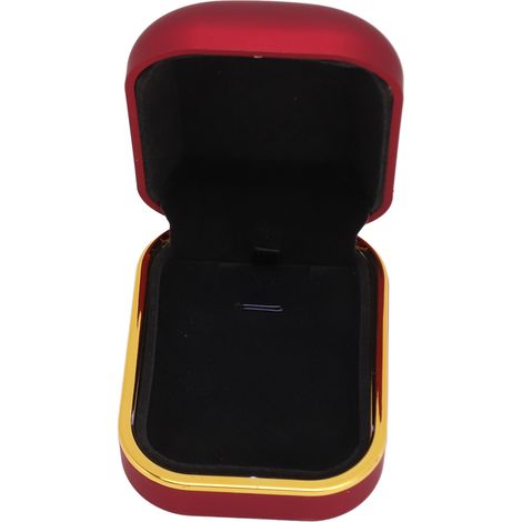 Boîte à bijoux rectangulaire à bords arrondis avec intérieur doux et éclairage LED intégré pour colliers et bracelets (rouge). (1/5)