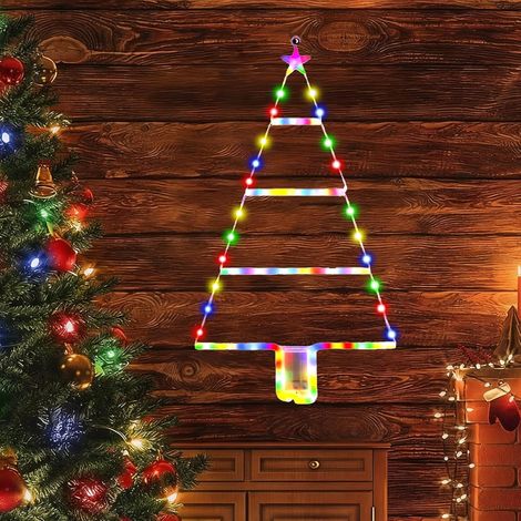 Échelle d'escalade en forme de sapin de Noël, lumières colorées, 8 modes, étanche, pour extérieur, intérieur, fenêtre, porte, mur, décorations de Noël (1/5)