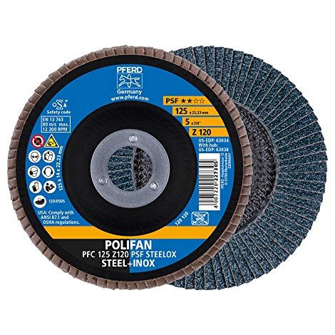 PFERD TOOLS 69398195 PFC 125 Z 120 PSF STEELOX Disco con falde Diametro 125 mm Dimensione dei grani 120 5 pz. (1/4)