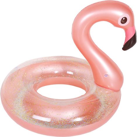 Lot de 1 bouée gonflable rose flamant rose à paillettes de 120 cm (1/4)