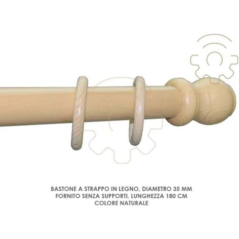 Tringle à rideau en bois naturel mm.35 longueur cm.180 avec déchirure sans supports - Salon (1/3)