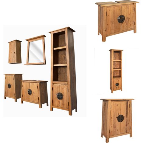 5-tlg. Badmöbel-Set Massivholz Kiefer - Duschkabine - Badezimmerschränke - Badezimmermöbel - Massivholzmöbel - Vintage Bad (1/5)
