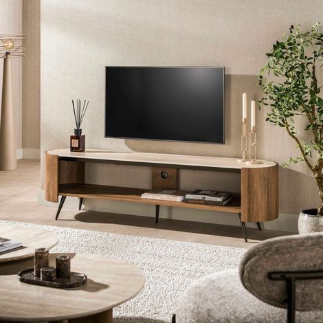 Meuble TV céramique 2 plateaux et pieds obliques ASCOLI (1/5)
