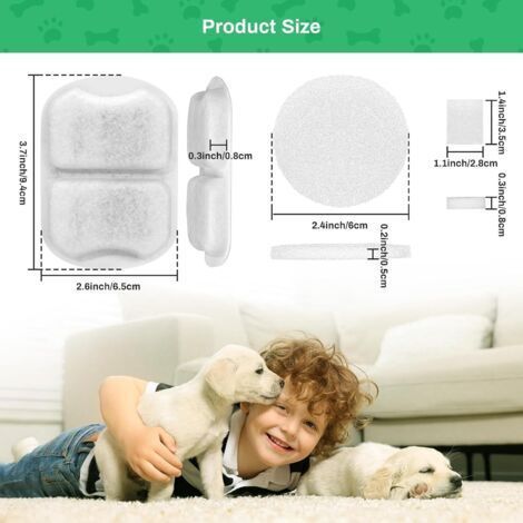 NALOOKAMIC  Lot de 16 filtres de fontaine à eau pour chat en acier inoxydable de 7 L/1,8 G, 16 ensembles de filtres de rechange pour fontaine à eau pour chien, mousse/éponge pour gamelle d'eau potable