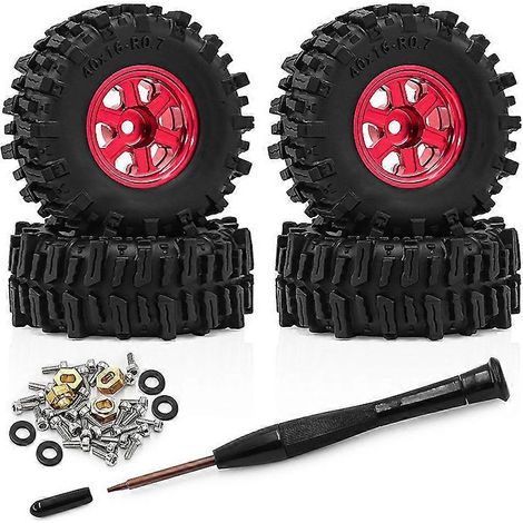 Jante de moyeu de roue en métal de 0,7 pouce avec pneus en caoutchouc de 40 mm pour voiture RC tout-terrain AXIAL SCX30 à l'échelle 1/30, pièces détachées pour mini voiture RC tout-terrain (rouge). (1/5)