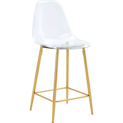 CAIziLot de 2 tabourets de bar transparents, avec structure métallique argent/or/noir, chaises design modernes pour cuisine, bar ou salle à manger (chaises uniquement, sans table)