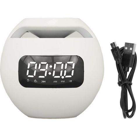 Réveil Bluetooth Mini Portable avec Radio FM, Haut-parleur Coloré et Annonces Vocales - Blanc (1/5)