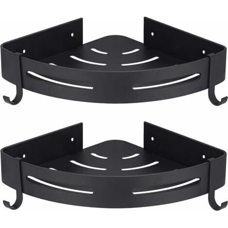 Eck-Duschablage schwarz ohne Bohren Badezimmeraufbewahrung Dusche Badezimmerzubehör Duschseifenhalter kein Rost Aluminium 2er Set mit Haken (1/5)