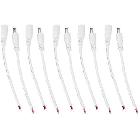 5 paires 5.5x2.1mm mâle femelle DC alimentation baril prise Jack connecteur câble fil (blanc) (1/5)