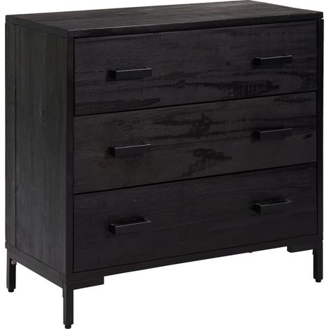 Maison Exclusive - Cassettiera Nera 75x35x70 cm in Legno Massello di Pino (1/5)