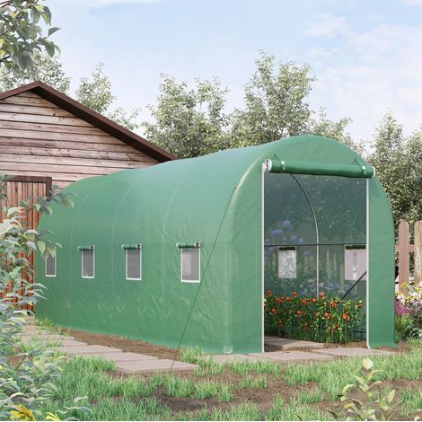 Invernadero de 500x200x205 cm, con ventanas de malla, puertas enrollables, estructura de acero, verde (1/5)