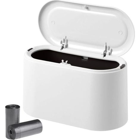 Corbeille de bureau design compact avec couvercle à pression – plastique résistant, 22 x 11 x 13 cm, idéale salle de bain ou espace de travail