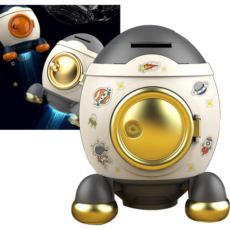 Tirelire Rocket en Forme de Fusée Spatiale Cartoon pour Garçons et Filles - Cadeau Luxueux Gris Doré - 480g Plastique (1/5)