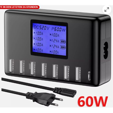 Chargeur USB 8 Ports - Station De Chargement Rapide Pour Smartphones Et Appareils Électroniques - Affichage LCD - Compact Et Portable - 1 Unité (1/5)