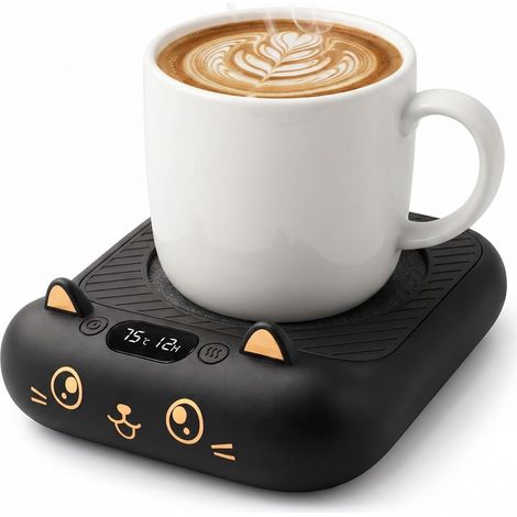Chauffe-tasse pour bureau, arrêt automatique, chauffe-bougie intelligent avec 4 réglages de température, chauffe-boissons électrique pour café, cacao, thé (noir, XL) (1/5)