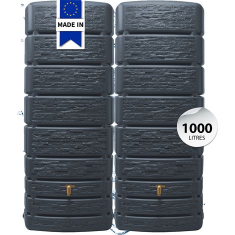 Récupérateur d'eau de pluie mural 1 000 L – 2 réservoirs 500 L – Couleur gris graphite – Connecteurs filetés 19 mm – 4Rain