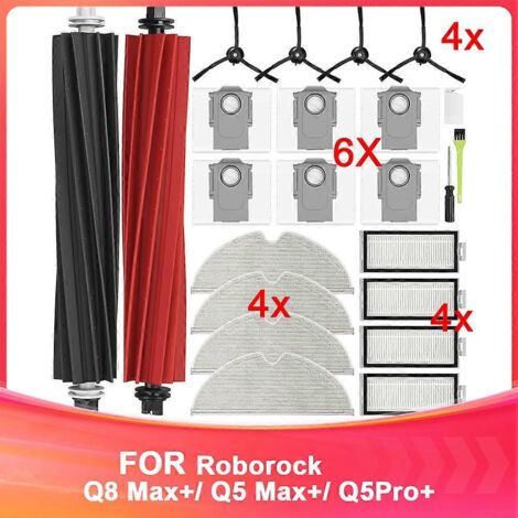 Kit d'accessoires pour aspirateur robot Roborock Q8 Max+/ Q5 Max+/ Q5 Pro+ : filtres principaux, lingettes de nettoyage, sacs à poussière