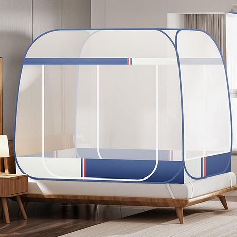 Moustiquaire pour lit, Tente Portable de Voyage Pliable avec Double Porte avec Fond pour Voyage en Plein air, bébés, Enfants et Adultes, Pas Besoin de nnnstall, Bleu 1,150 x 195 x 155 cm (1/5)