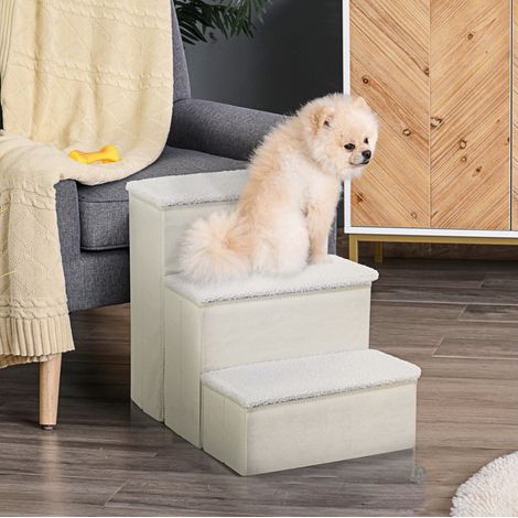 CHICFURN Scala per Gatti e Cani Pieghevole 40x54x48 cm MDF Bianco con Scomparto (1/5)