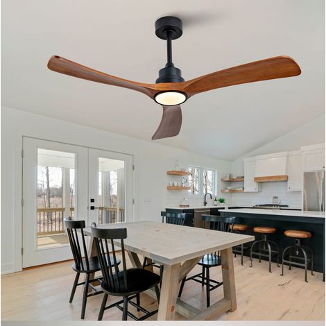 Ventilateur de plafond 52 pouces avec lumière LED, double commande, moteur DC silencieux, noir et noyer (1/5)
