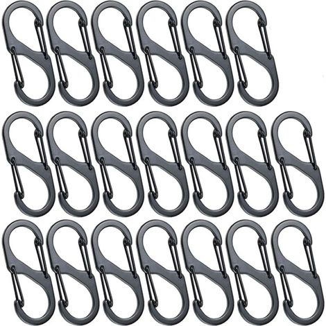 50 Stück Mini-Karabinerhaken in S-Form, Karabiner aus Aluminiumlegierung, 8 Formen, langlebig, leicht, wasserdicht, Doppelschnalle, für Zuhause, Wandern im Freien, Angeln, Camping, Reisen usw. – Schwa (1/4)