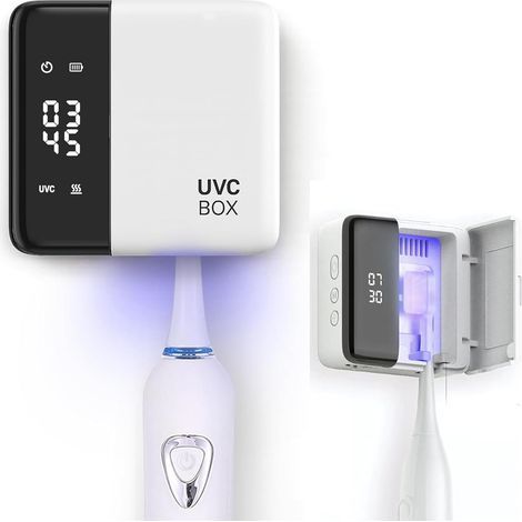 UV Toothbrush Sanitizer, Brosse à Dents électrique avec Horloge LED, UV-C et Séchage à l'air, Support Rechargeable Mural pour Brosse à Dents Améliorer Votre Salle De Bain, Voyage (1/4)